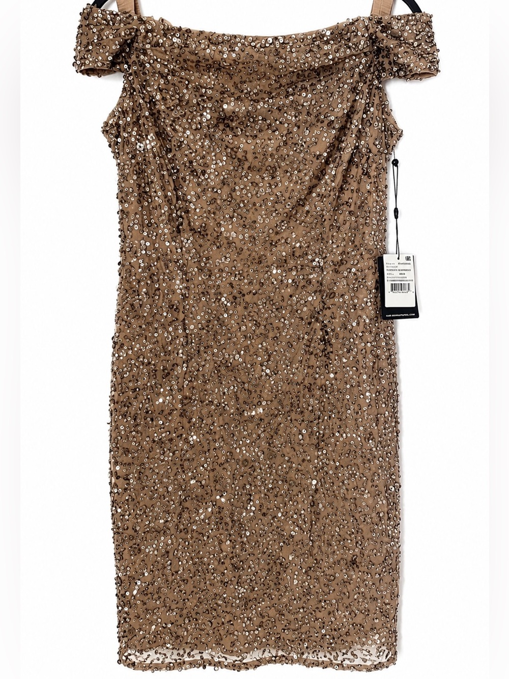 NWT Adrianna Papell Antique Bronze Sequin Off-the-Shoulder Cocktail Dress 12